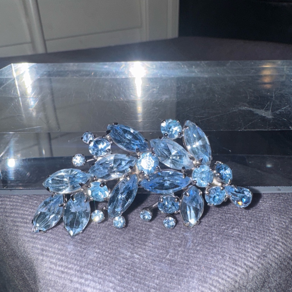 Weiss Vintage Light Blue And Silver Brooch Signed